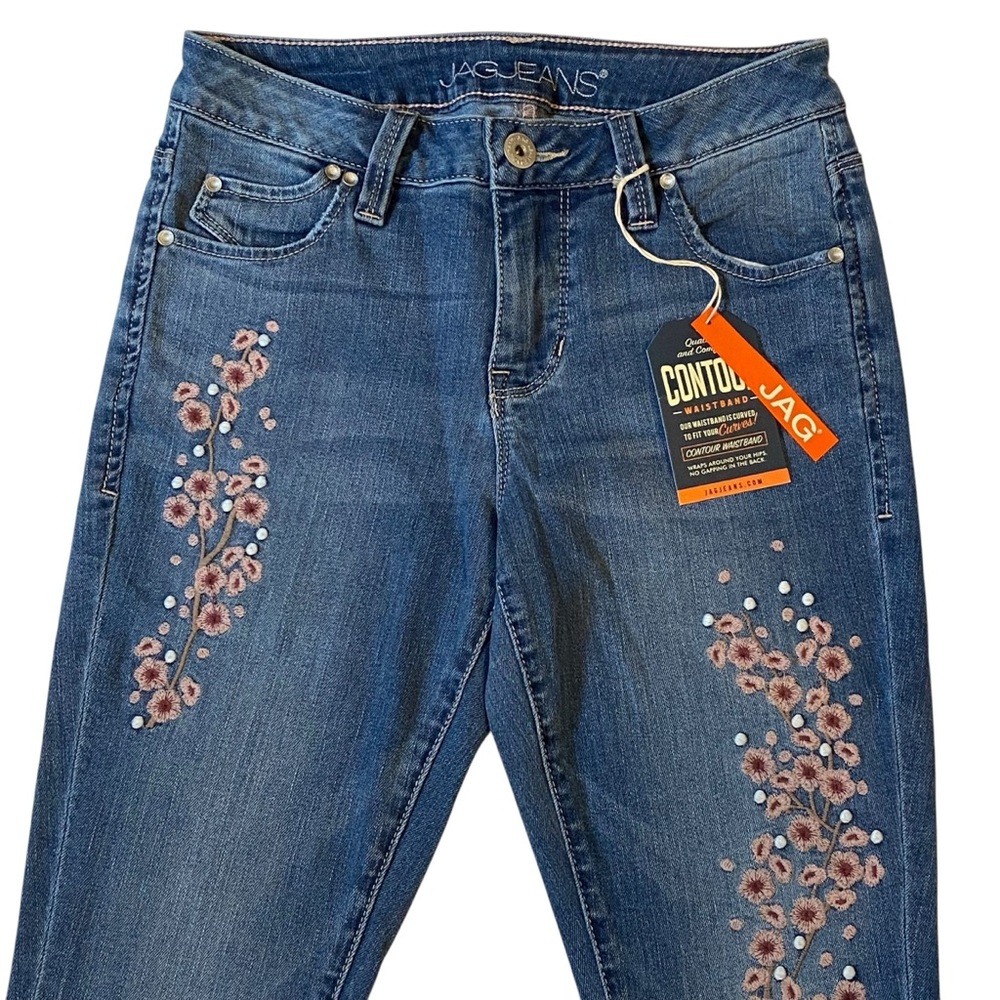 JAG Skinny Jeans 0/25 Sheridan Floral Embroidered Mid Rise Blue NWT